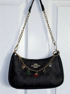 COACH Teri Shoulder Bag - Classic Brown Signature Canvas + Charms
